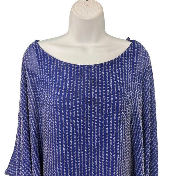 Free People Deep Sea Blue Purple Chrysallis Beaded Sequin Kaftan Mini Dress XS - Picture 15 of 16